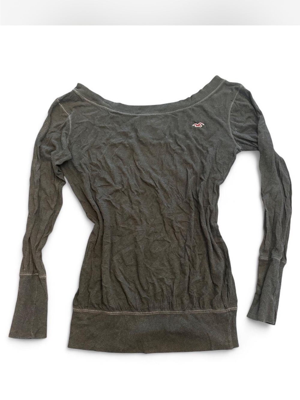 Y2K Hollister Off-Shoulder Long Sleeve Top in cocoa brown - size L